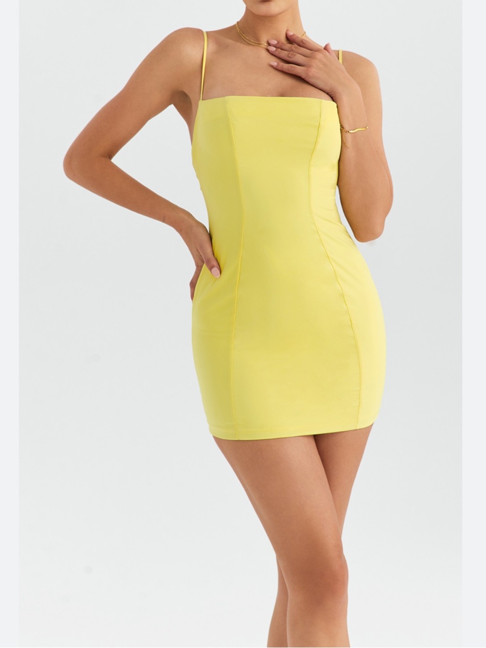 House of CB Mistress Rocks Limoncello Open Back Mini Dress New!